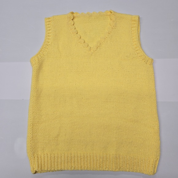 Jackets & Blazers - Vintage Womens Yellow Knit V Neck Sleeveless Vest Sweater
